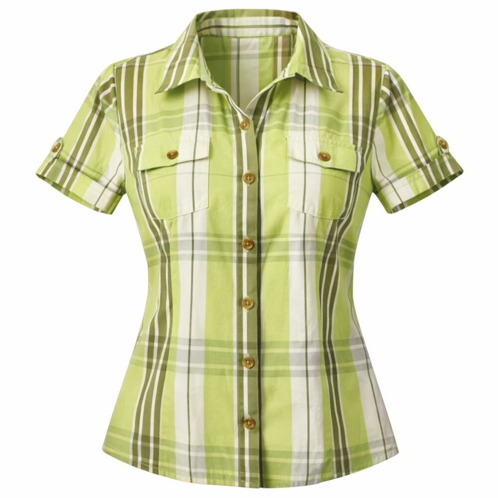Vintage Jaclyn Smith Button Up Shirt M Green Plaid Short Sleeves Casual Prep 90s